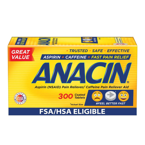 Anacin Aspirin & Caffeine Fast Pain Relief, Eases Minor Aches and Pains Due to Headache, Muscle Aches & Arthritis, 300 Count ANACINBuy Supplements Australia
