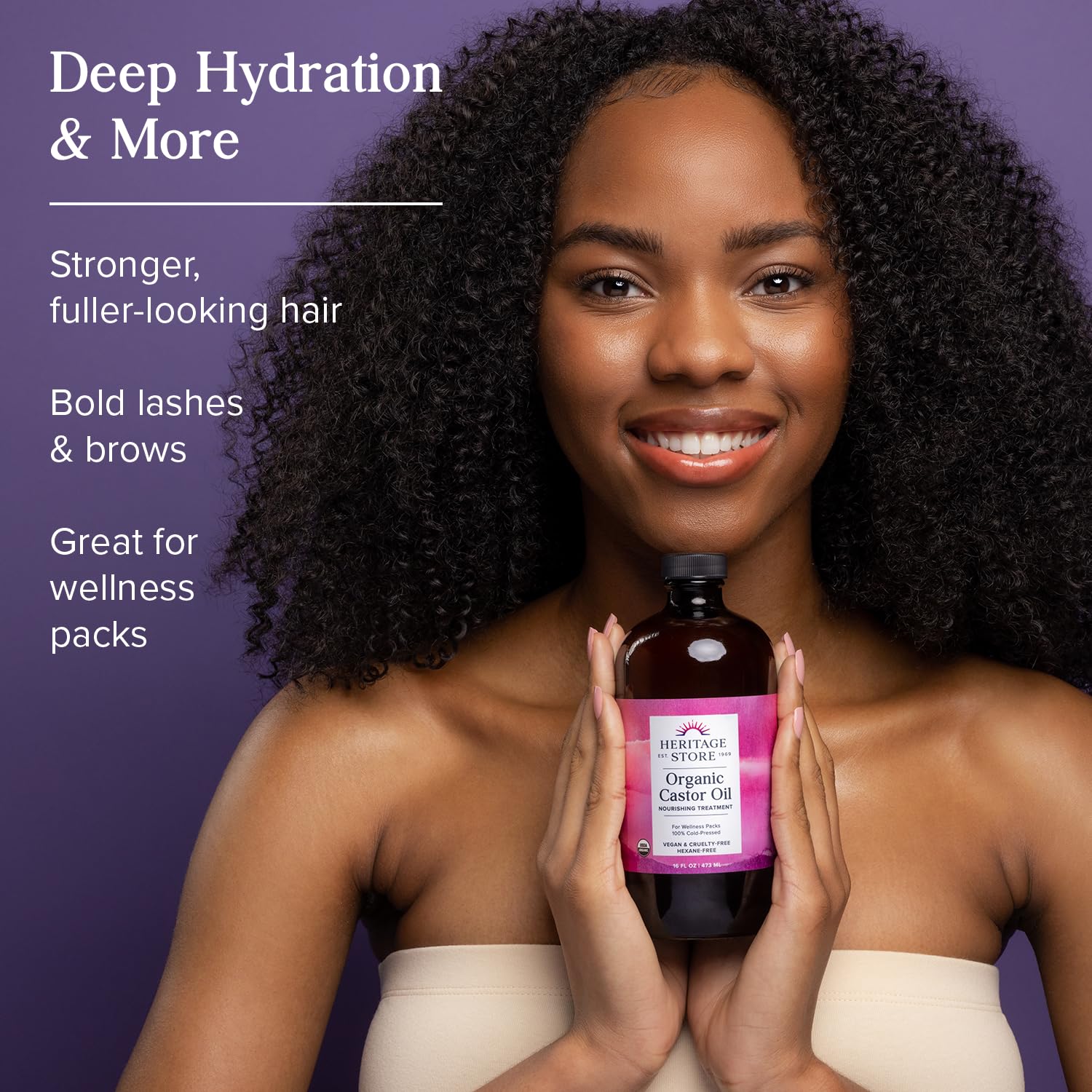 HERITAGE STORE Organic Castor Oil - Glass Bottle - Nourishing Treatment for Hair and Skin - Eyelash Serum for Eyelashes, Brows, Castor Oil Packs