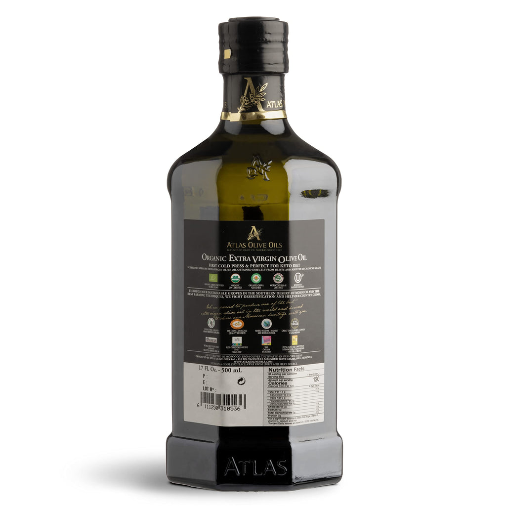 Atlas Organic Cold Pressed Moroccan Extra Virgin Olive Oil, Polyphenol Rich | EVOO From Morocco, Newly Harvested Unprocessed from One Single Family Farm