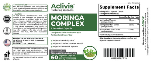 Aclivia - Moringa Complex - Maximum Strength Moringa Oleifera Leaf & Seed Supplement - Superfood Capsules with Antioxidant Properties - 5000mg - 60 Capsules AcliviaBuy Supplements Australia