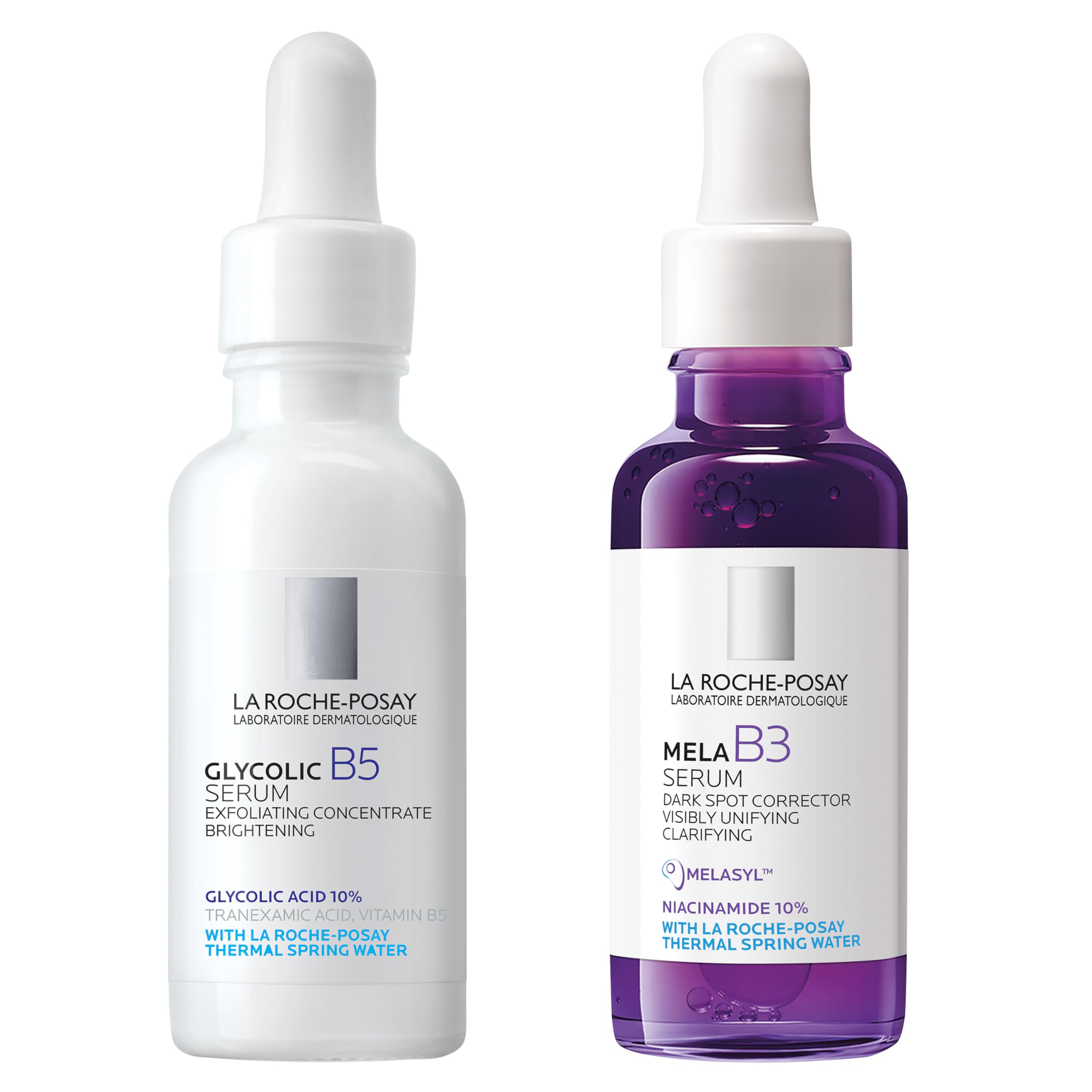 Bundle of La Roche-Posay Glycolic Acid Serum + La Roche-Posay Mela B3 Serum, Dark Spot Corrector With Anti-Aging Melasyl + 10% Niacinamide,