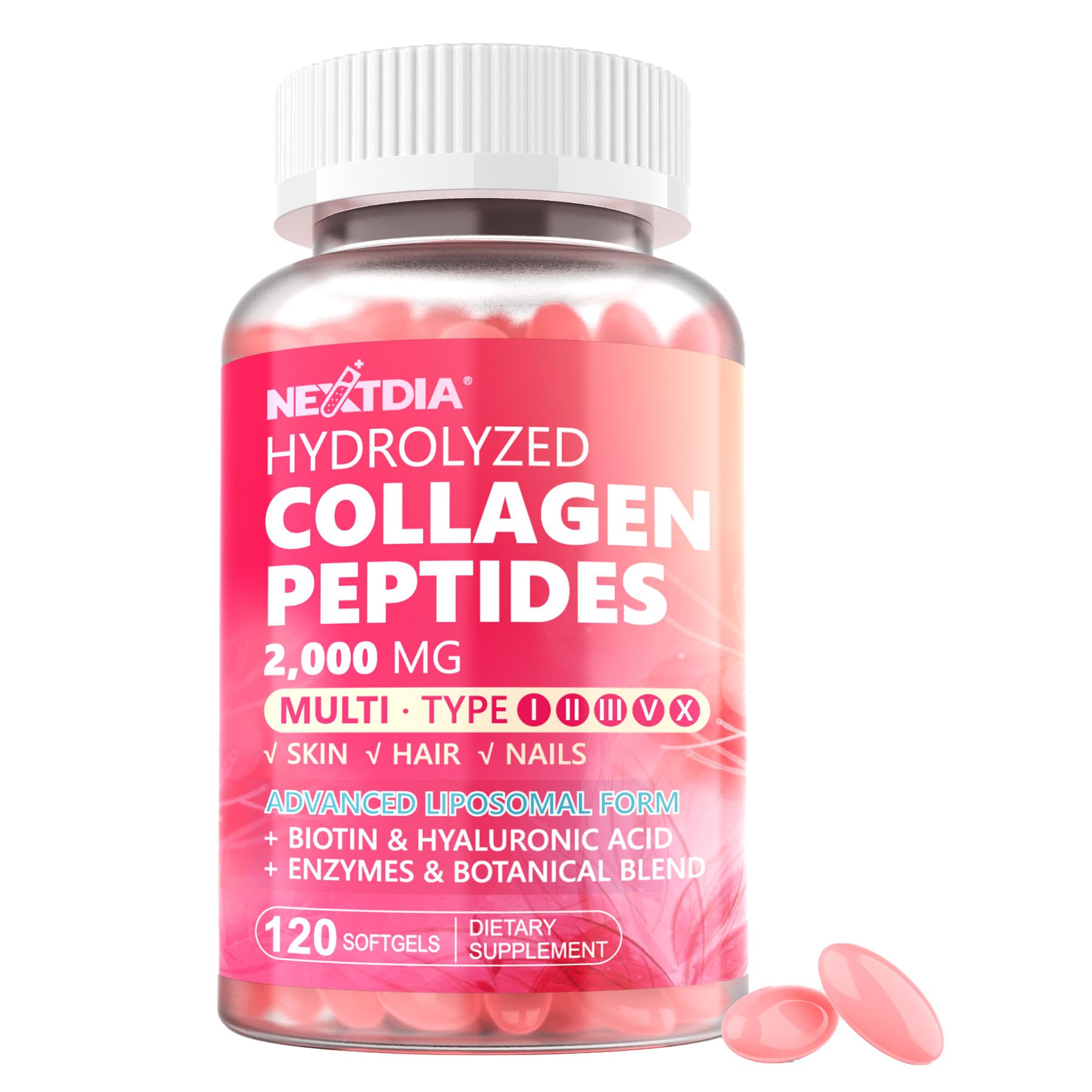 Hydrolyzed Collagen Peptides Pills for Women 2000mg Liposomal Form Type I, II, III, V, X for Optimal Absorption, Multi Collagen Softgels, Collagen Supplements