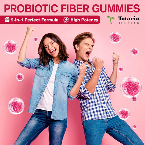 9-in-1 Probiotic Prebiotic Fiber Gummies for Adults & Teens, Sugar-free Fiber Supplement with Psyllium Husk, FOS, Inulin, ACV & 5 Billion CFU Bacillus Coagulans