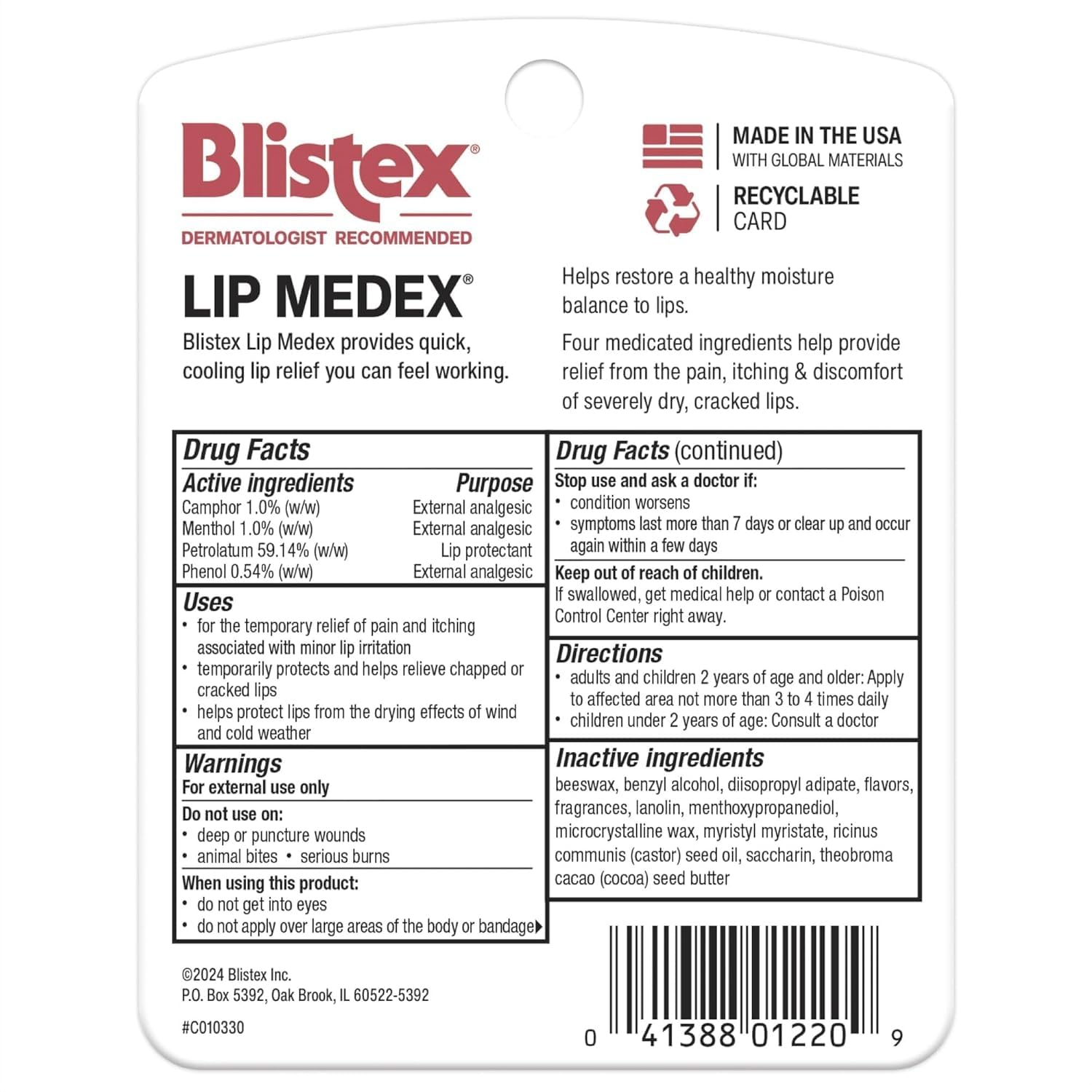 Blistex Lip Medex, 0.25 Ounce, Medicated Relief with Immediate Cooling, Soothes and Protects, Advanced Hydration