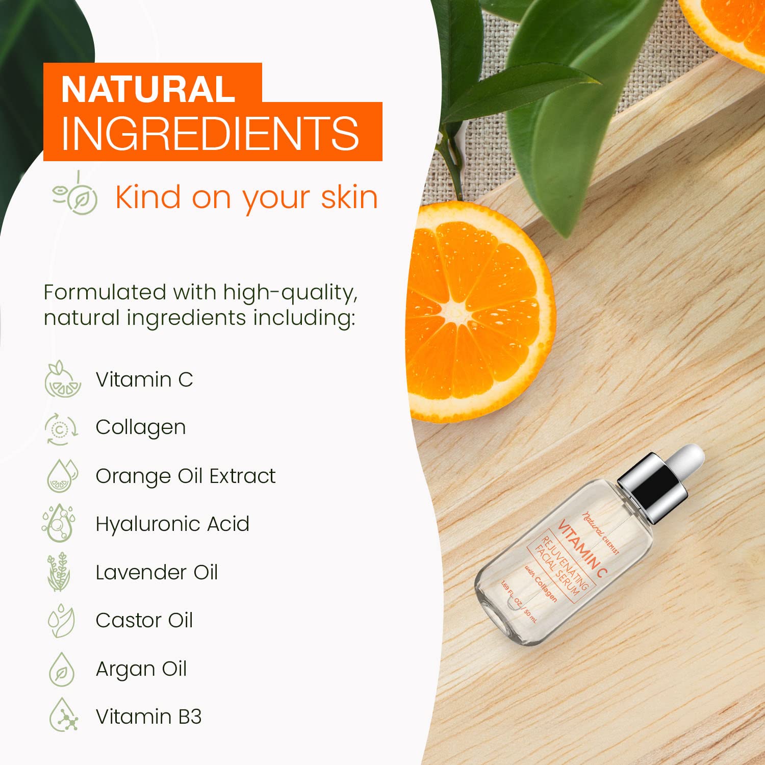 Natural Chemist Vitamin C Serum With Collagen - Dermatologist Tested, Skin Brightening, Anti-Aging, Acne Treatment, Fades Dark Spots, Cruelty Free Korean Skin
