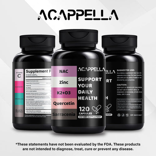 ACAPPELLA N-Acetyl Cysteine Vitamin D3 K2 Zinc Quercetin Sarracenia Purpurea NAC Supplement with Elderberry Holy Basil Bee Propolis Bromelain L-Lysin for Men & Women (1) ACAPPELLA buy supplements Au