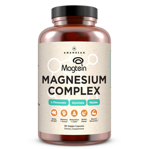 Bottle of Magtein Magnesium Complex supplement on a white background