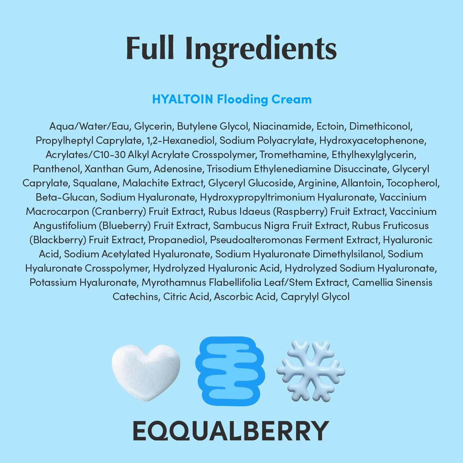 EQQUALBERRY HYALTOIN Flooding Cream | 5% Hyaluronic Acid & Ectoin, 10% Glacier Water | Quick Cooling Gel Moisturizer: Hydration, Barrier Repair & Redness Relief