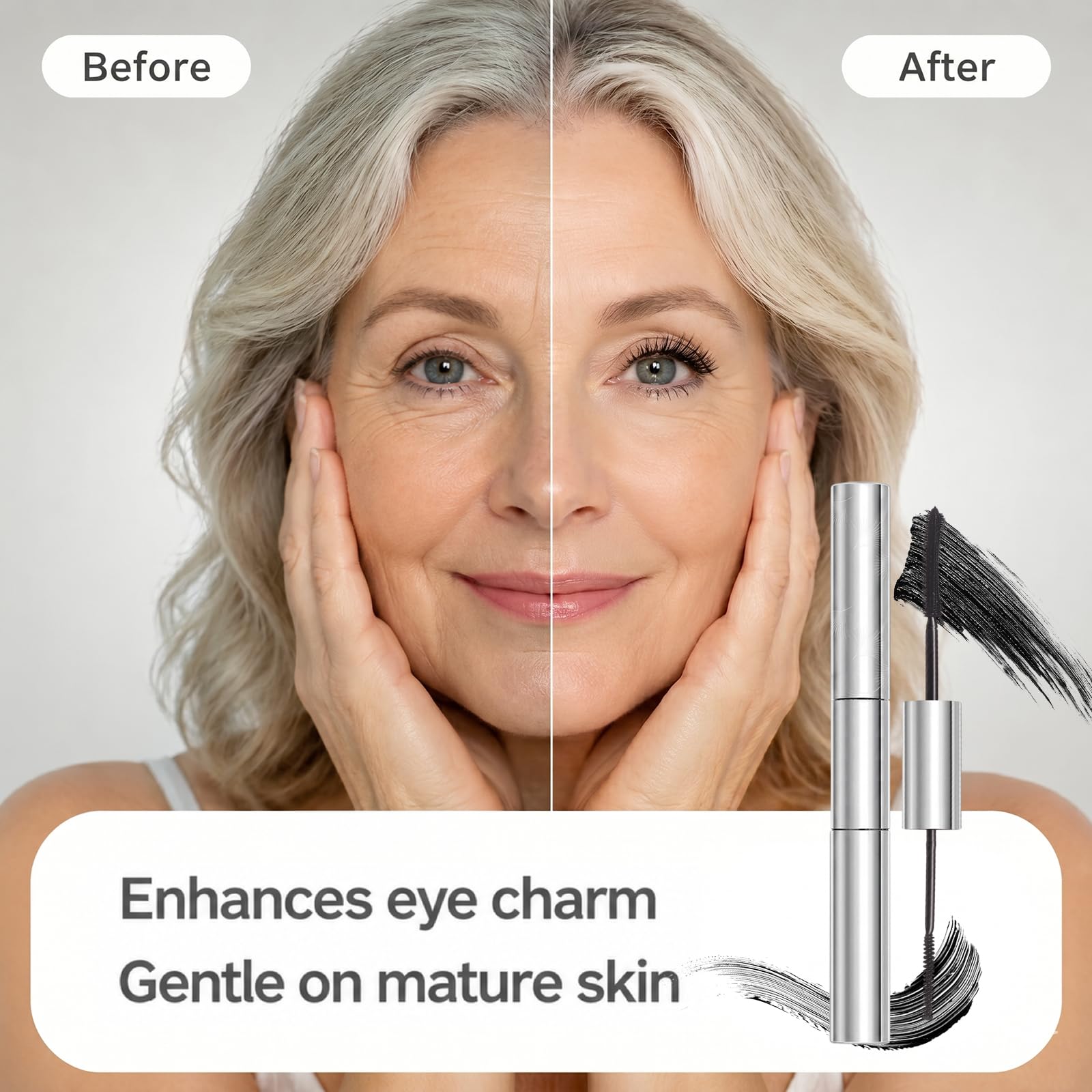 Tubing Mascara for Older Women 60 Plus, Double Ended Black Mascara, Lengthening Volumizing 2-in-1 Mascara for Short Multi-layered Lashes, Smudge Proof Easy Warm Water