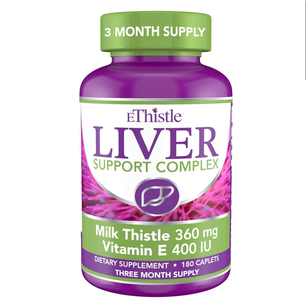 EThistle Liver Wellness Dietary Supplement, Milk Thistle & Vitamin E Liver Health Formula, Caplets 180 Count