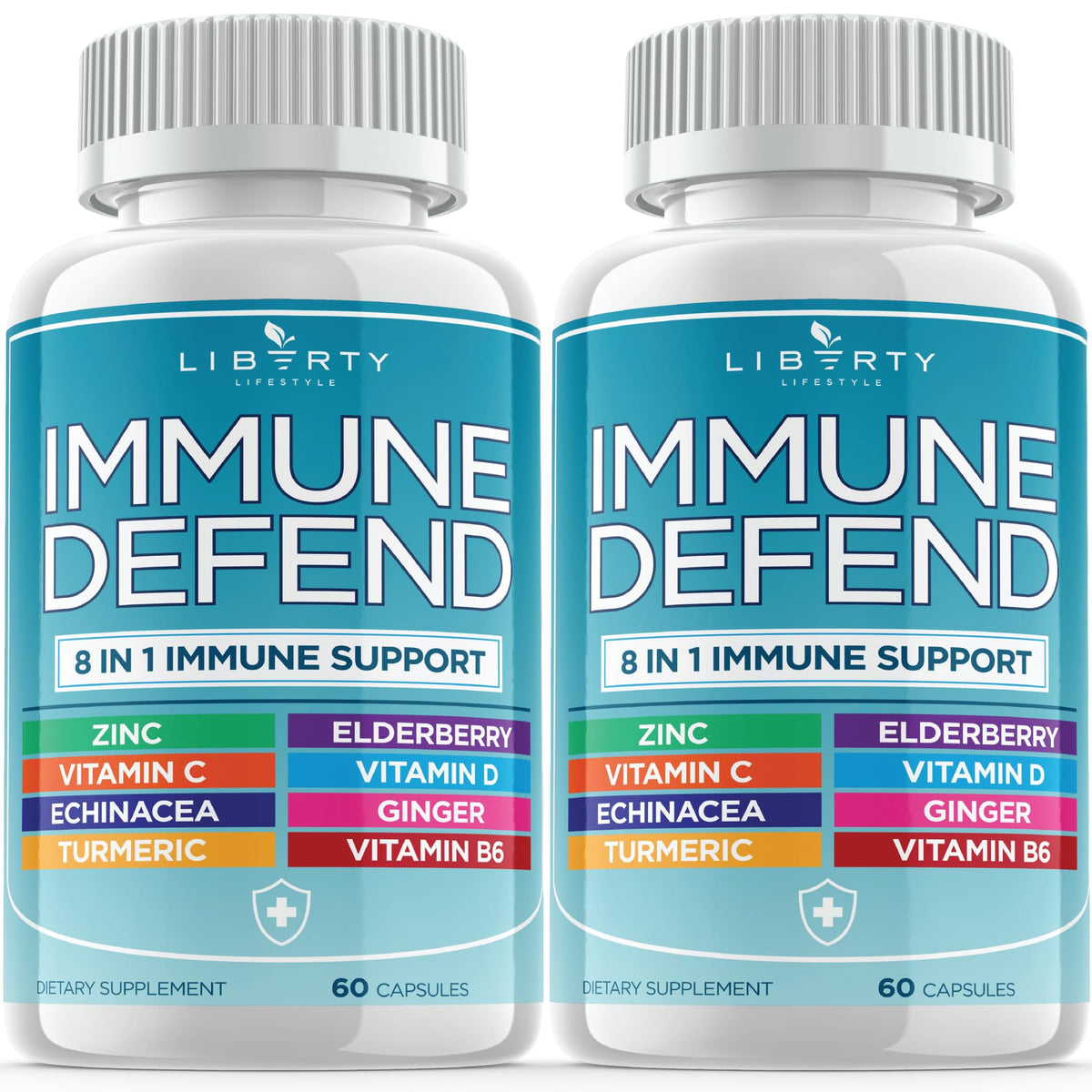 8 in 1 Immune Defense Support, Immunity Vitamins Supplement Booster Zinc 50mg, Vitamin C Elderberry VIT D3 5000 IU, Turmeric Curcumin & Ginger - FENGGESTORE20