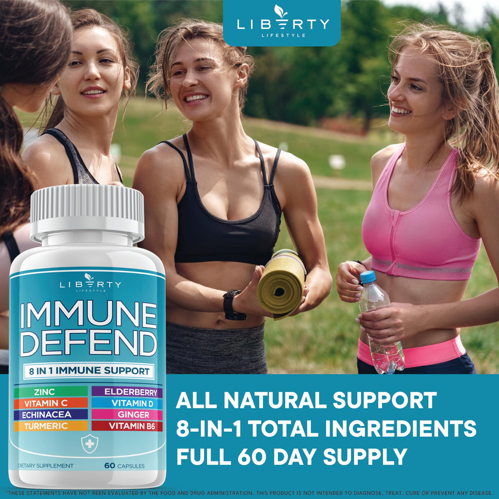 8 in 1 Immune Defense Support, Immunity Vitamins Supplement Booster Zinc 50mg, Vitamin C Elderberry VIT D3 5000 IU, Turmeric Curcumin & Ginger - FENGGESTORE20