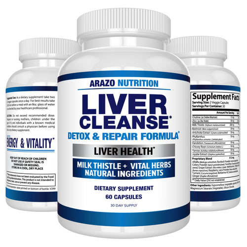 Arazo Nutrition Liver Cleanse Detox & Repair Formula – Milk Thistle Herbal Support Supplement: Silymarin, Beet