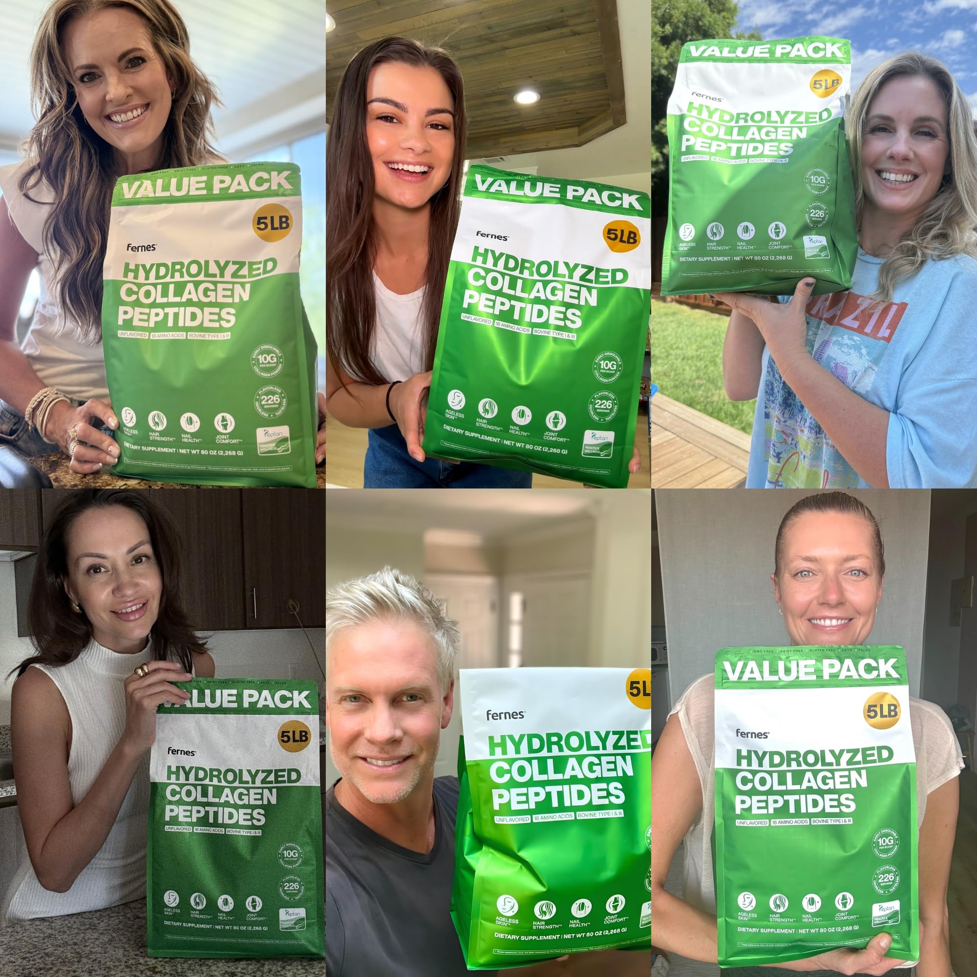 Fernes Collagen Powder for Women Men (5LB) Type I & III Flavorless & Odorless Easy-Mix Hydrolyzed Peptan Protein Peptides Joint Hair Skin & Nail Support Gluten-Free