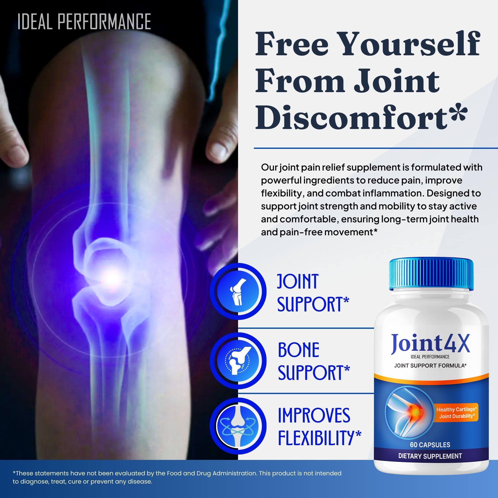 IDEAL PERFORMANCE Joint4X Joint Support Capsules, Official Joint-4X Supplement Pills, All-Natural Formula to Fortify Bones and Bolster Flexibility - Maximum Strength, Joint 4X Pills Reviews (2 Pack) IDEAL PERFORMANCEBuy Supplements Australia