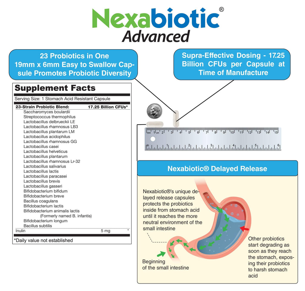 DrFormulas' Best Probiotics for Women & Men | Nexabiotic Multi Probiotic with Saccharomyces Boulardii, Lactobacillus Acidophilus, B. infantis, Prebiotic 60 Count Capsules (Not Pearls)