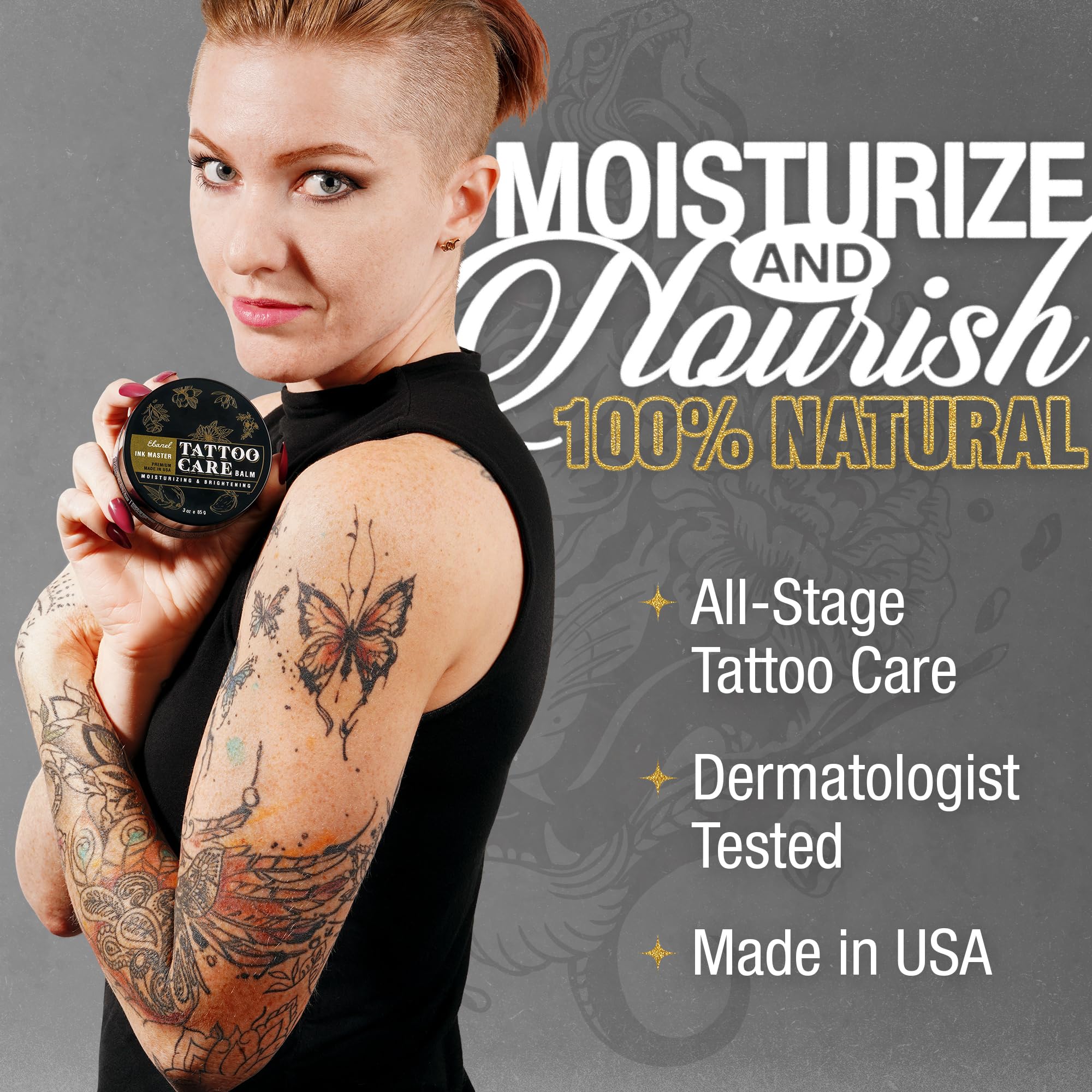 Ebanel Tattoo Balm 3oz, Premium Tattoo Aftercare Cream Brightener Ink Color Enhancing Butter Moisturizer with Herbal Essences and Essential Oils, All-Stage Tattoos Ointment After Care Kit Supplies