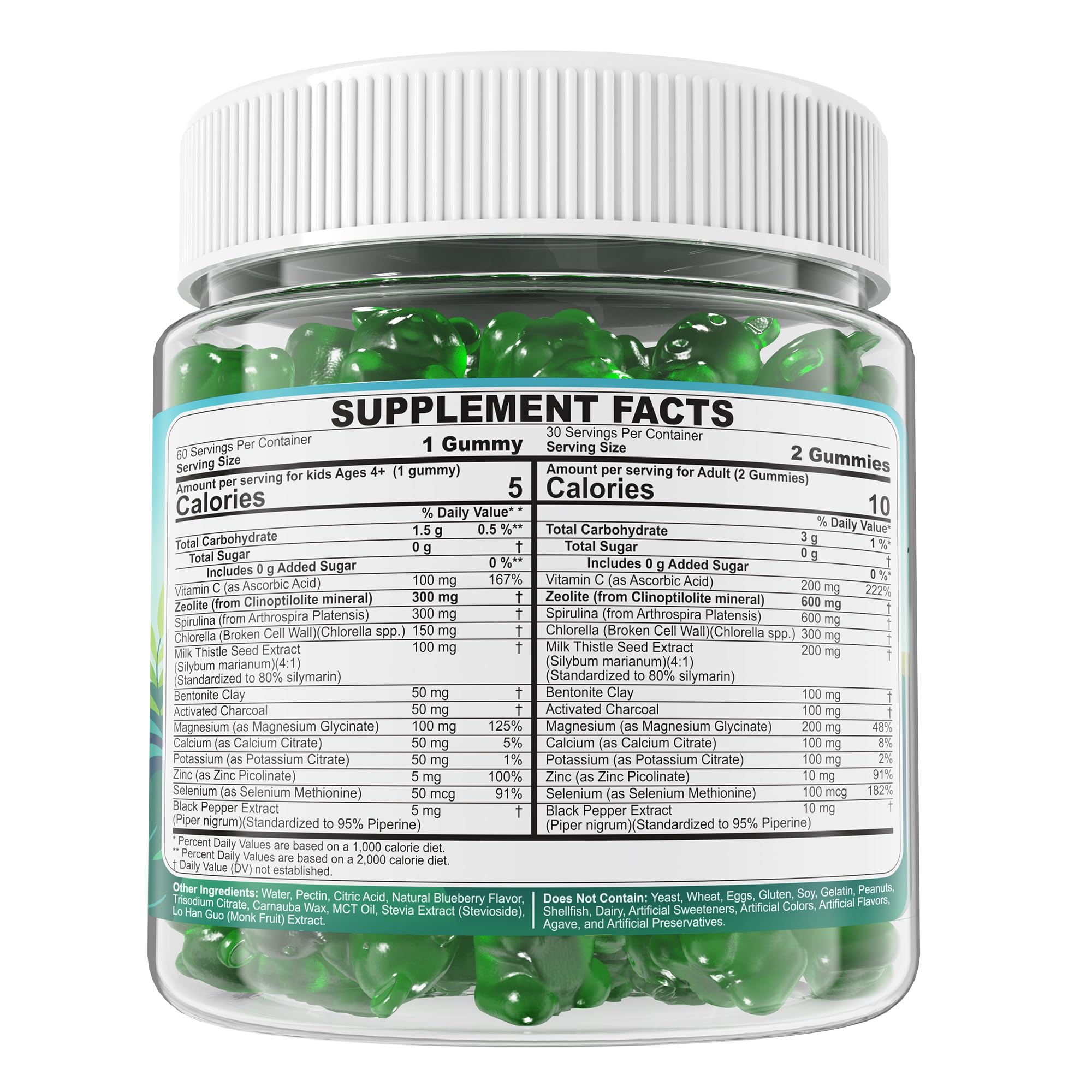 Zeolite Detox for kids & Adult-Sugar Free Zeolite Detox Gummies with Spirulina, Chlorella, Milk Thistle, Magnesium Glycinate, Calcium Citrate for Energy