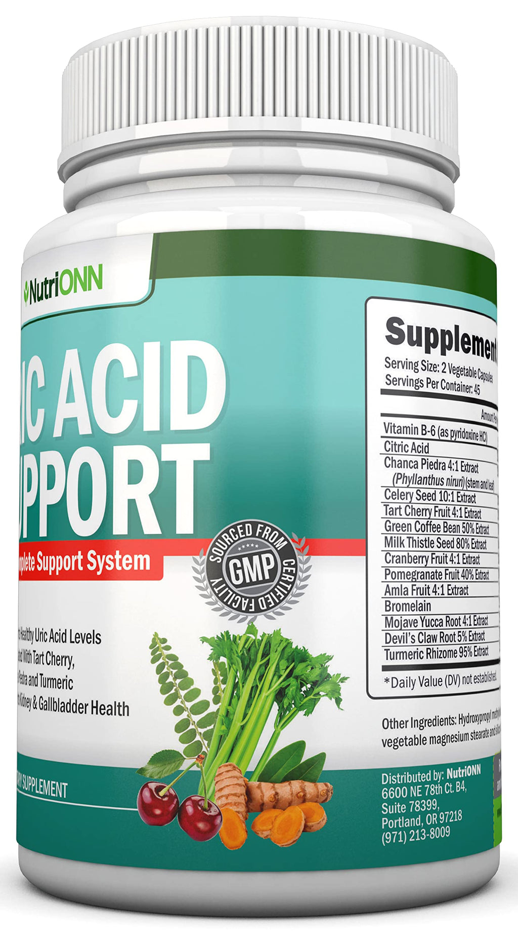 Uric Acid Flush - Herbal Uric Acid Cleanse Supplement - With Tart Cherry, Celery Seed Extract, Chanca Piedra, Devil’s Claw & Green Coffee Bean - Vegan