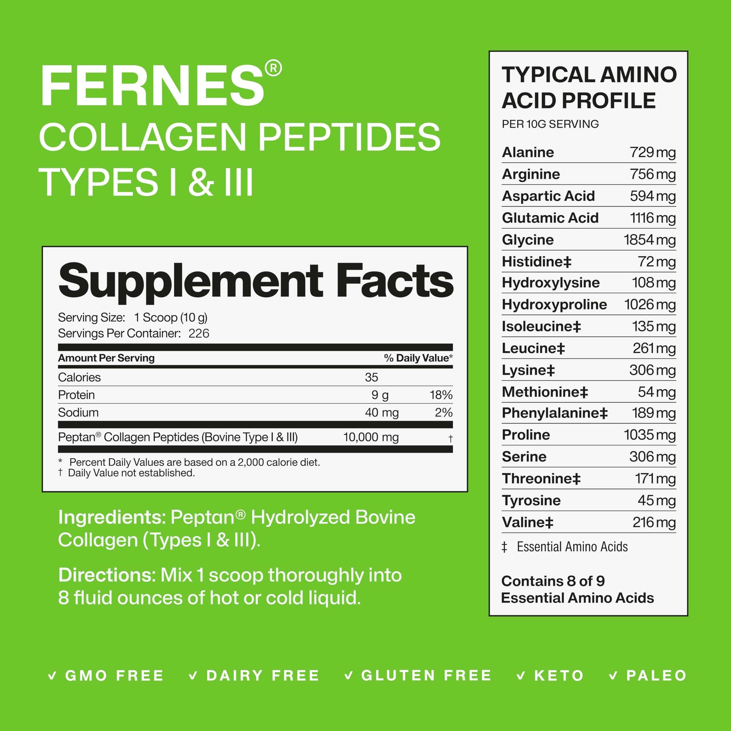Fernes Collagen Powder for Women Men (5LB) Type I & III Flavorless & Odorless Easy-Mix Hydrolyzed Peptan Protein Peptides Joint Hair Skin & Nail Support Gluten-Free
