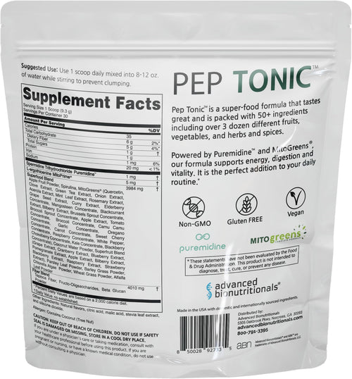 Advanced Bionutritionals Pep Tonic Powdered Superfood Formula 50 Fruits, Vegetables, Herbs, and Superfoods - Vegan, Vegetarian - 9.84 OZ - 279 g