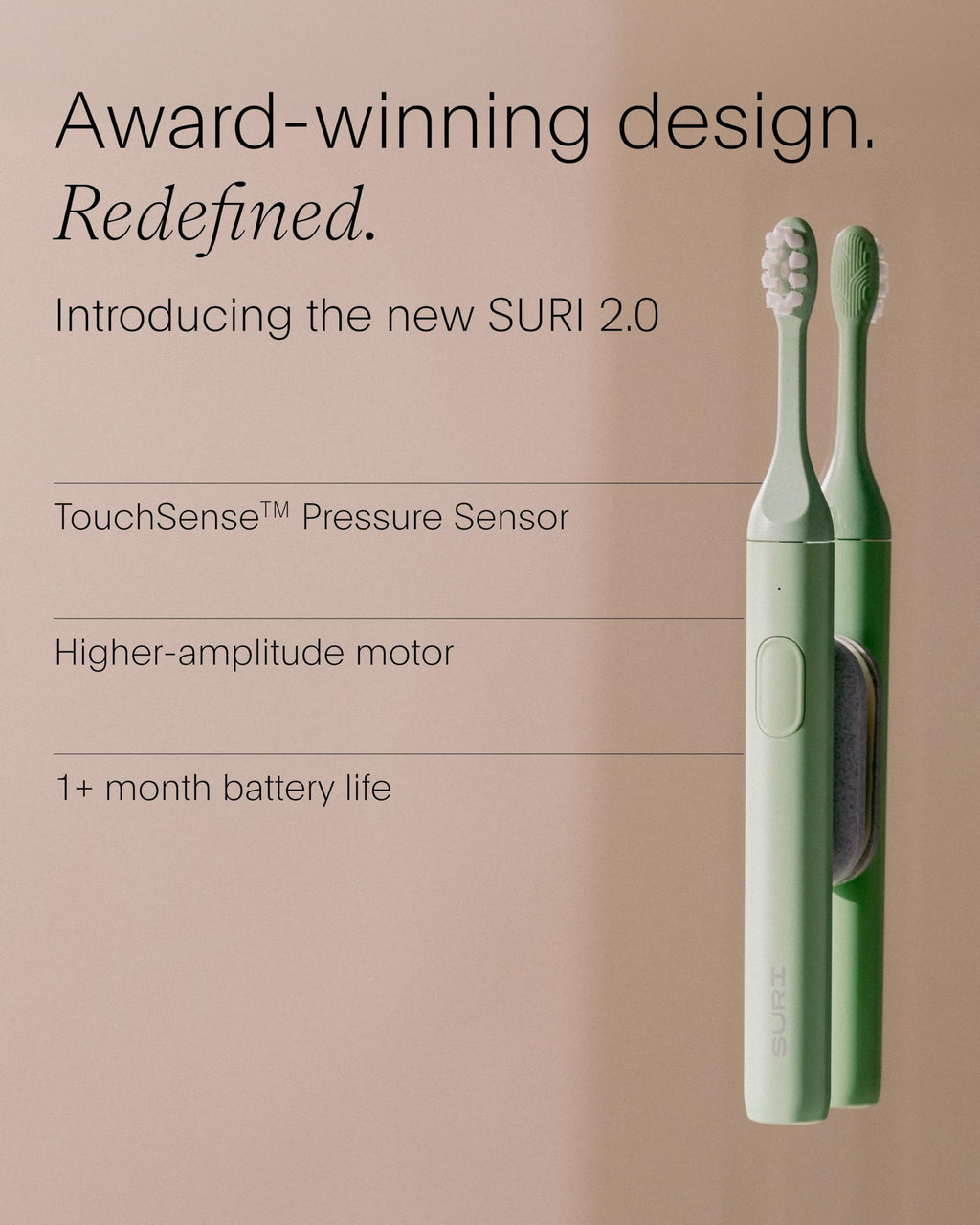 SURI 2.0 New Sonic Electric Toothbrush with Pressure Sensor | 1 Month+ Battery | Electric Toothbrush for Adults