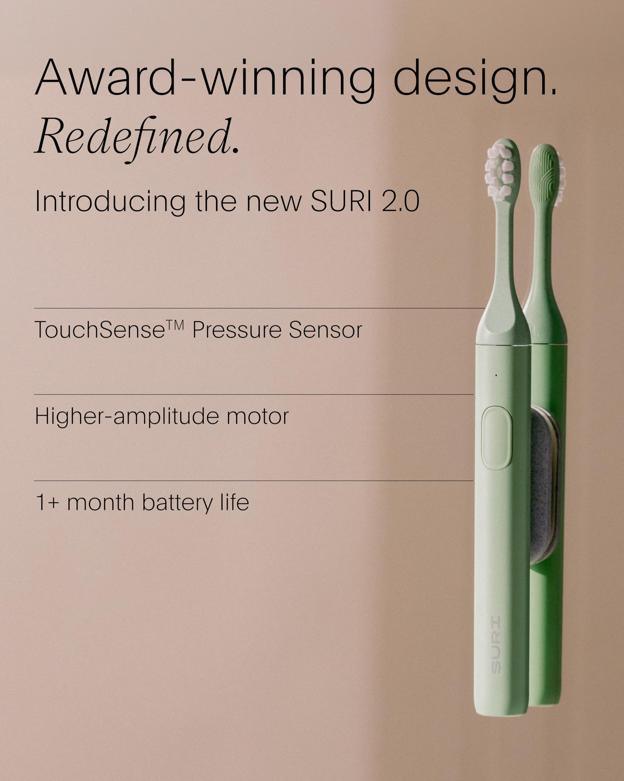 SURI 2.0 New Sonic Electric Toothbrush with Pressure Sensor | 1 Month+ Battery | Electric Toothbrush for Adults