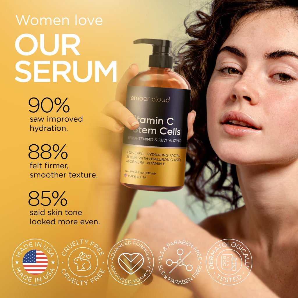 Vitamin C Serum for Face with Stem Cells Hyaluronic Acid Aloe Vera Vitamin E Anti-Aging Face Serum Supports Skin Health & Even Tone