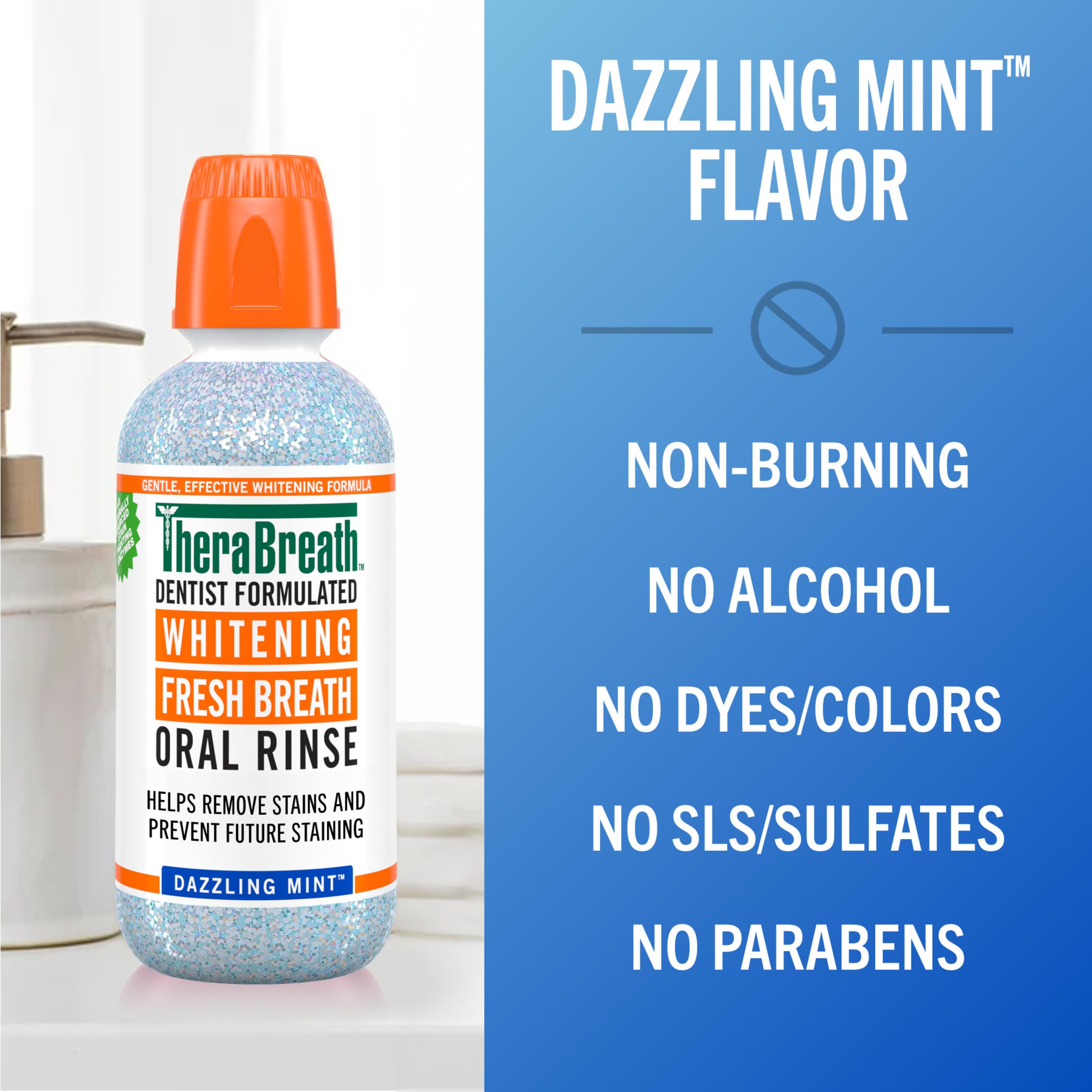 TheraBreath Whitening Mouthwash, Dazzling Mint, Dentist Formulated, 1 Liter