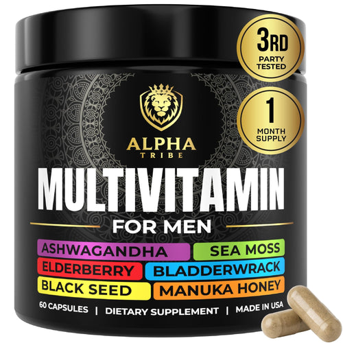 Alpha Tribe Multivitamin for Men with Seamoss Black Seed Oil Ashwagandha Burdock Root, Turmeric Bladderwrack, Vitamin C, Elderberry, Manuka, Yellow Dock | Daily Men's Vitamins and Minerals Supplement Alpha TribeBuy Supplements Australia