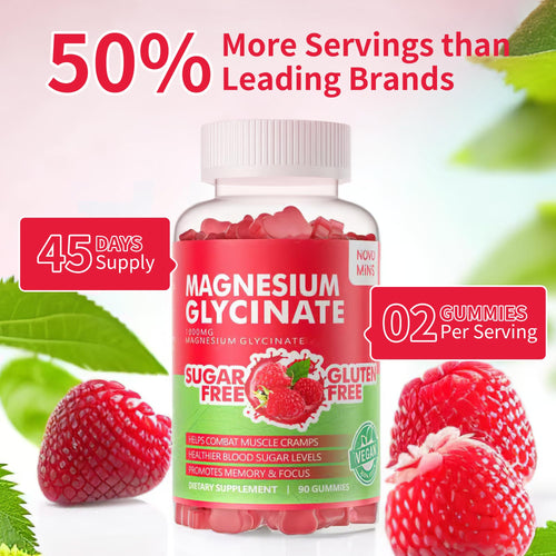 90 CT Magnesium Glycinate Gummies 1000mg - Sugar Free Magnesium Potassium Supplement with Vitamin D, B6, CoQ10 for Calm Mood & Sleep Support - 90 Raspberry Gummies novominsBuy Supplements Australia