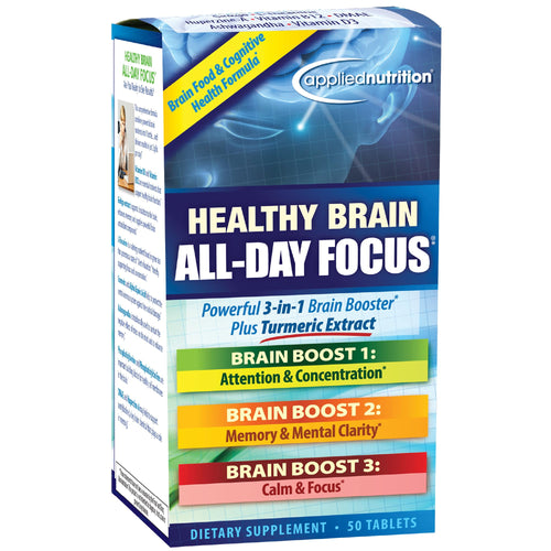 Applied Nutrition Healthy Brain All-Day Focus - 50 Tablets - Powerful 3-in-1 Brain Booster with Turmeric Extract - 25 Servings Applied NutritionBuy Supplements Australia