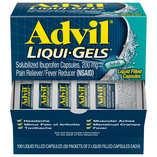 Advil Liqui-Gels Pain Reliever and Fever Reducer, Pain Medicine for Adults with Ibuprofen 200mg for Headache, Backache, Menstrual Pain and Joint Pain Relief - 50x2 Liquid Filled Capsules AdvilBuy Supplements Australia