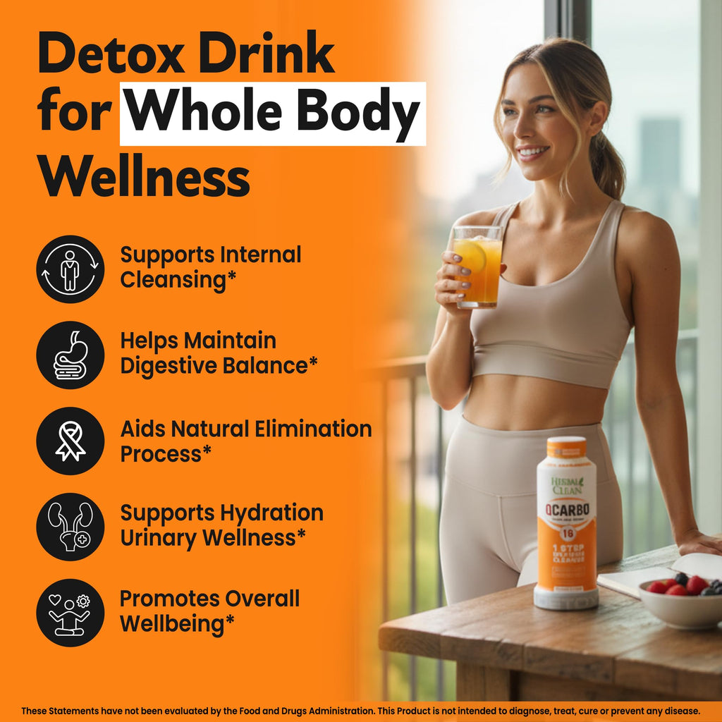 Herbal Clean Qcarbo16 Same-Day Detox Cleanse Drink (16 fl oz) - Orange Flavor Full Body Cleanse* Detox Drink for Moderate Toxin Level