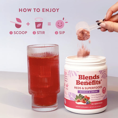 360 Nutrition Blends with Benefits Reds & Superfoods for Natural Antioxidants and Polyphenols, with Fruits & Veggies, Probiotics Digestion, Daily Energy - Berries & Cream - 30 Servings 360 NutritionBuy Supplements Australia