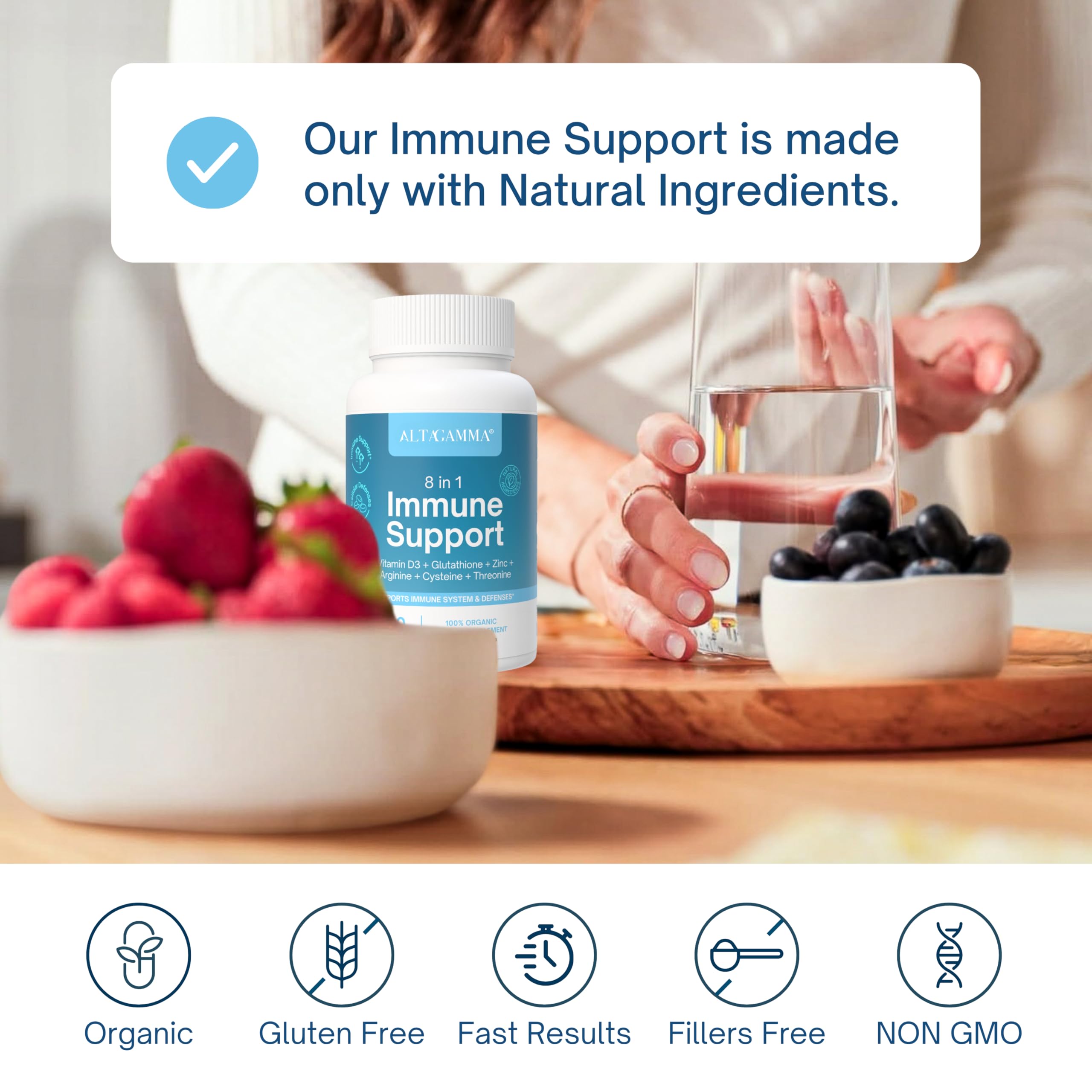 ALTAGAMMA 8 in 1 Immune Support Supplement - Daily Immunity Supplement & Immune Boosters for Adults - Immune System Booster with L-Lysine, Vitamin D and Zinc Supplements for Men & Women, 60 Capsules ALTAGAMMA buy supplements Au