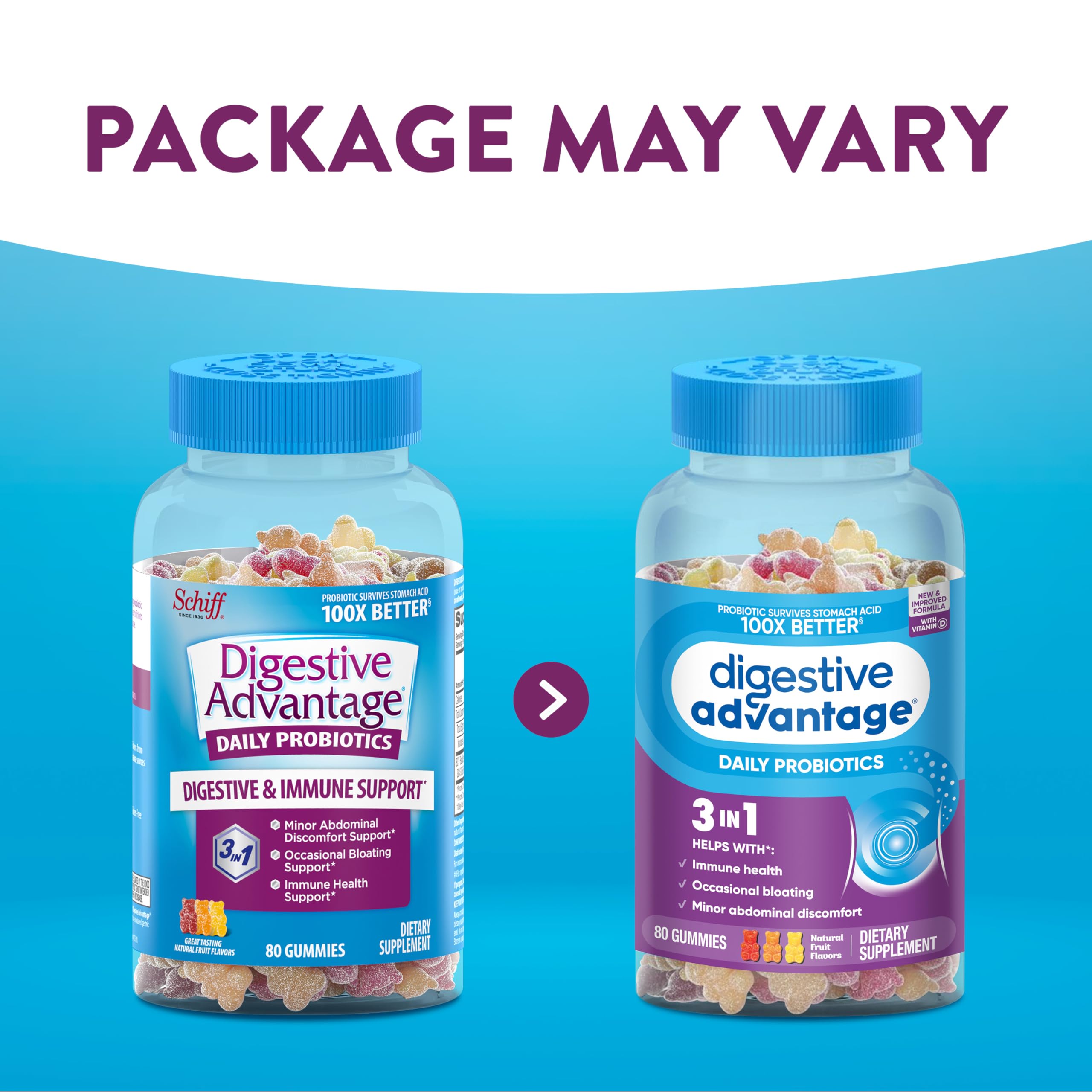 Digestive Advantage Daily Probiotic Gummies for Digestive Health, Gut Health & Immune Support, Probiotics for Men and Women (80ct) - Delicious Natural Fruit Flavor* (Pack of 3)