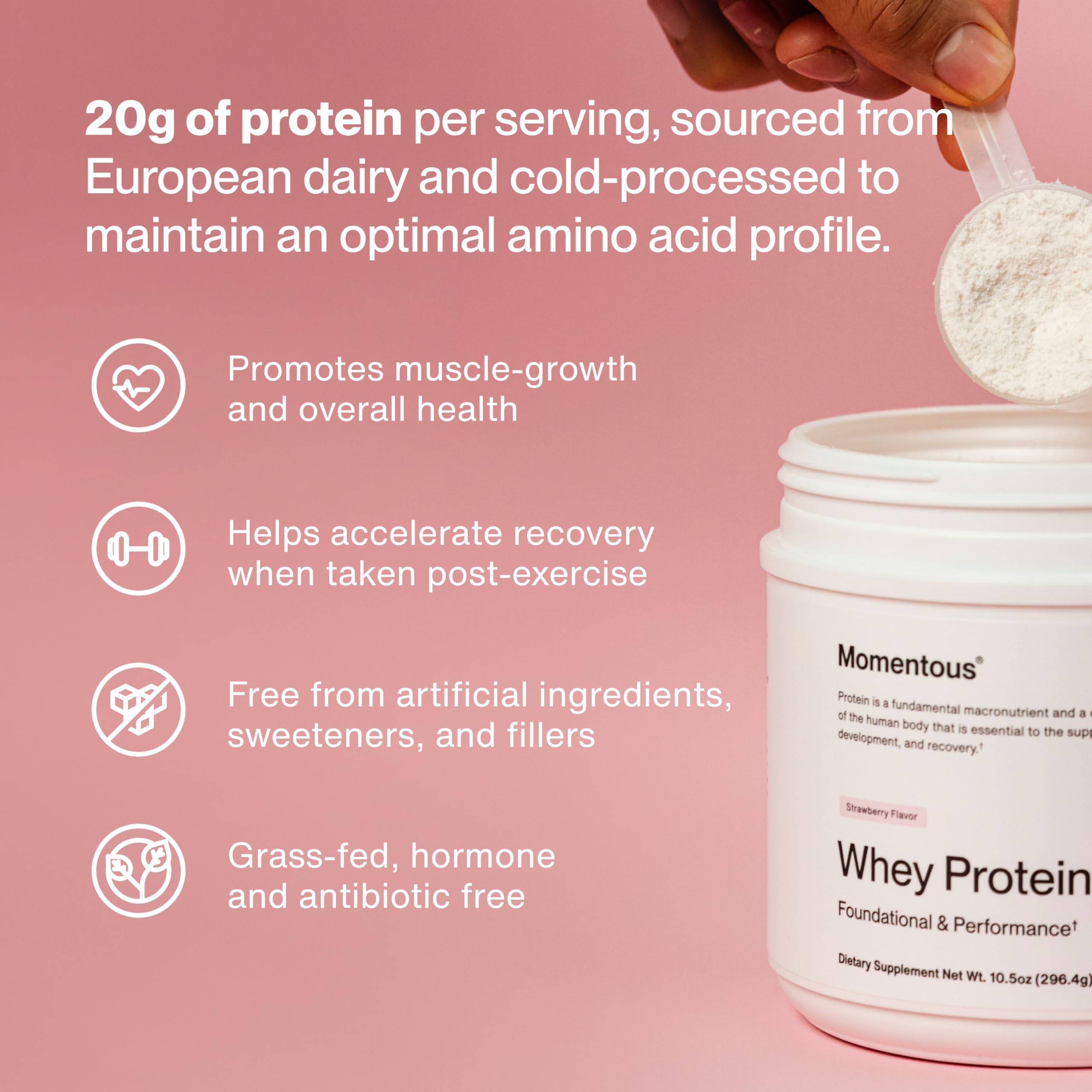 Momentous Essential Grass-Fed Whey Protein Powder - 20 g Whey Isolate Protein - NSF Certified for Sport - Gluten-Free - 12 Servings for Essential Everyday Use