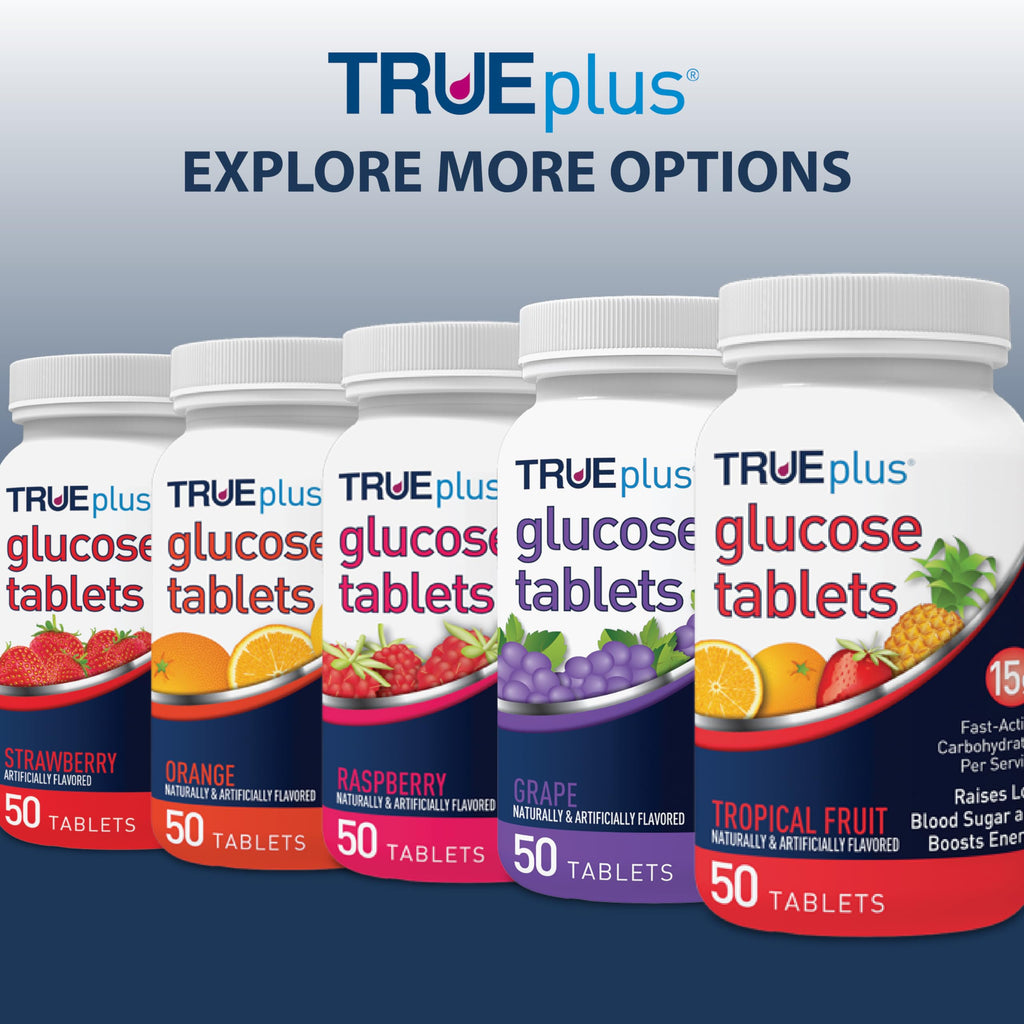 TRUEplus Glucose Tablets, Chewable, Orange Flavor, 15g Fast-Acting Carbohydrates, Fat Free, Gluten Free, Boost Energy, 50 Count, 3 Bottles