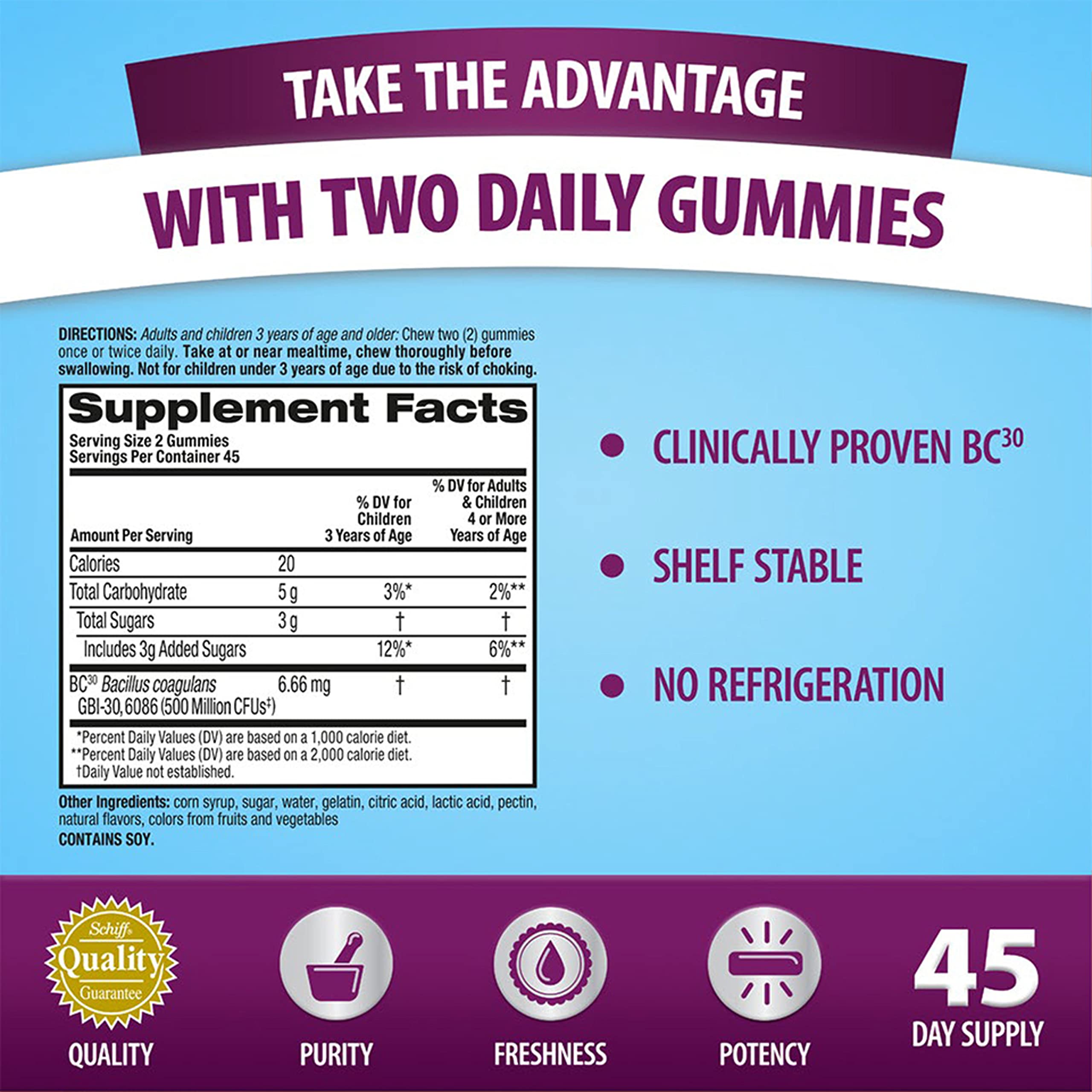 Digestive Advantage Daily Probiotic Gummies for Digestive & Gut Health for Men and Women, Superfruit Flavor, Red, 180 Count, Pack of 2