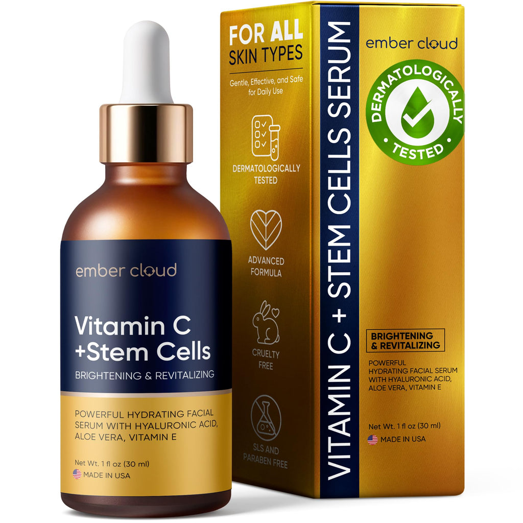 Vitamin C Serum for Face with Stem Cells Hyaluronic Acid Vitamin E Aloe Vera Anti-Aging Face Serum Supports Skin Health