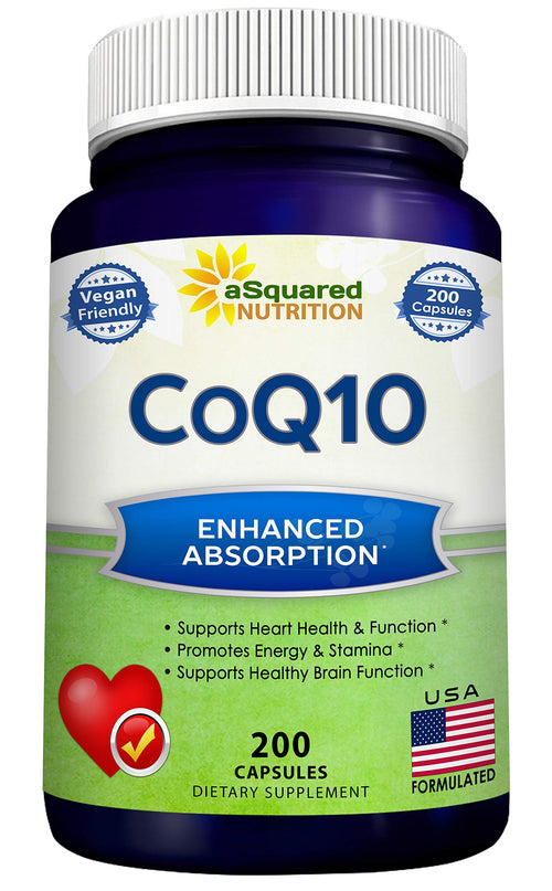 aSquared Nutrition CoQ10 (400mg Max Strength, 200 Capsules) - High Absorption Vegan Coenzyme Q10 Powder - Ubiquinone Supplement Pills, Extra Antioxidant CO Q-10