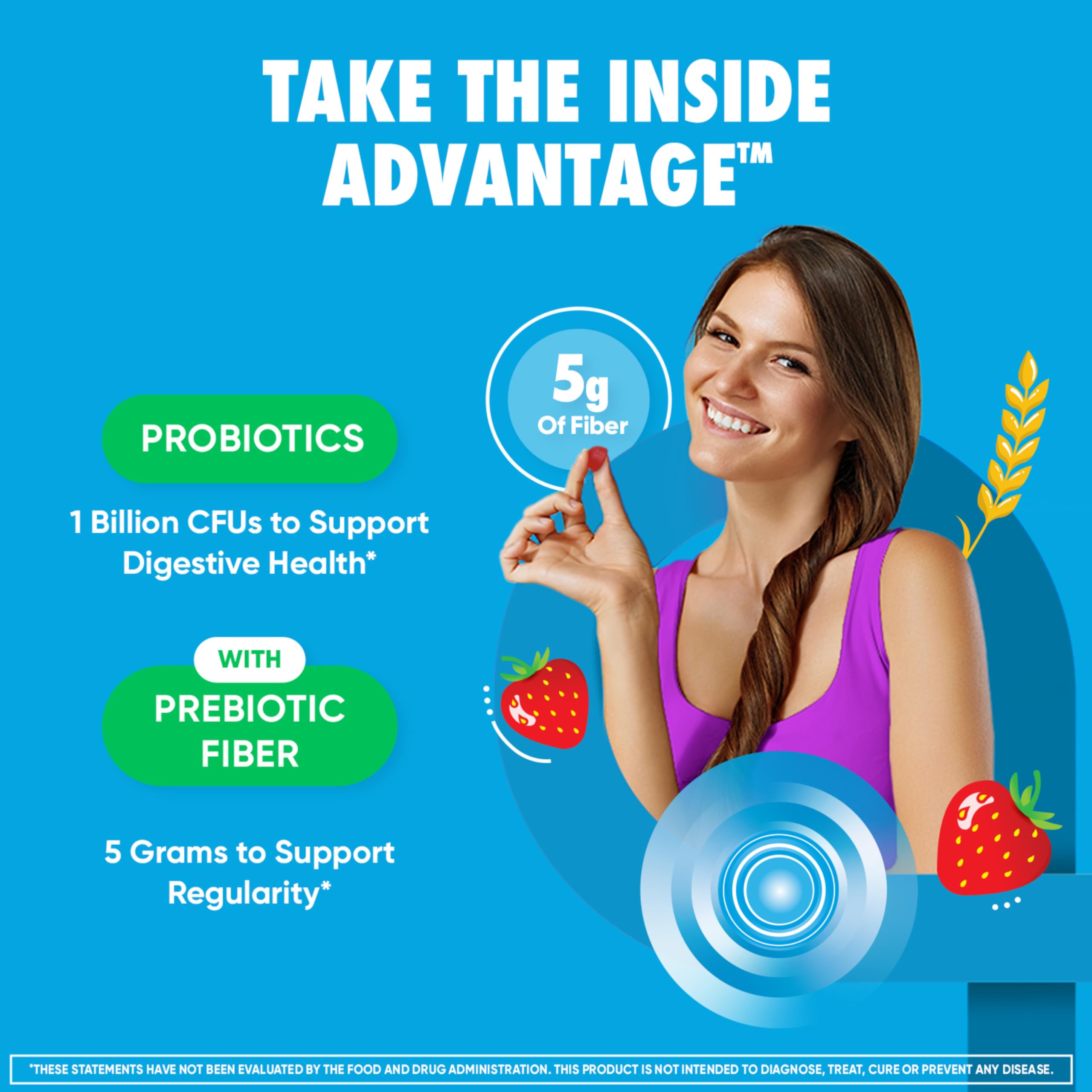 Digestive Advantage Prebiotic Fiber Gummies + Probiotics for Digestive Health, Daily Gummies for Women & Men, Digestive Supplement for Regularity & Gut Health, 60ct Strawberry Flavor