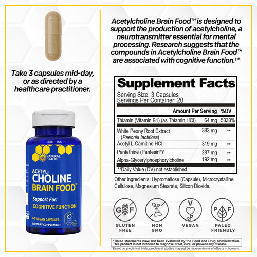 Acetylcholine Brain Food - Acetyl L-Carnitine & Alpha GPC Supplement - Supports Production of Acetylcholine - Neurotransmitter Supplement