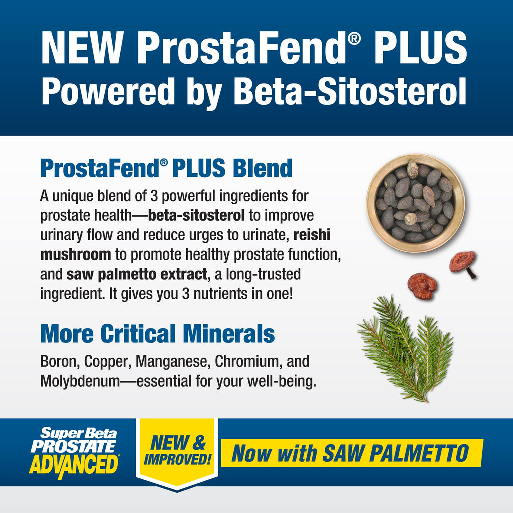 SUPER BETA PROSTATE Advanced with Saw Palmetto - Prostate Health Supplements for Men, Bladder & Urinary Support with Beta-sitosterol, Reishi, Saw Palmetto, Vitamin D