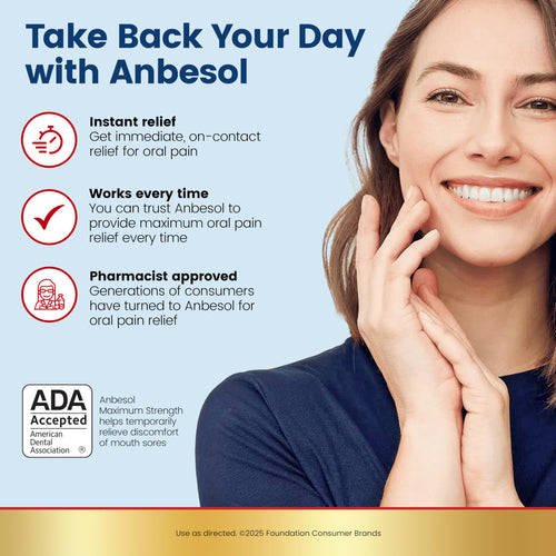 Anbesol Maximum Strength Gel - Instant Oral Pain Relief, for Toothaches, Gums, Braces, & Denture Pain, and Mouth Sores*, Canker Sore Treatment Inside Mouth, ADA Accepted, 0.33 oz Anbesol buy supplements Au