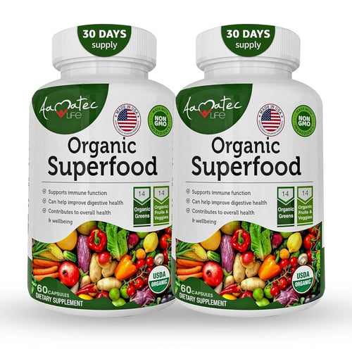 AAMATEC LIFE Organic Superfood Greens Fruits and Veggies Complex - Dietary Supplement with 14 Greens &14 Vegetables with Alfalfa Rich in Antioxidants Organic Ingredients Non-GMO (120 Count Pack of 2) AAMATEC LIFEBuy Supplements Australia