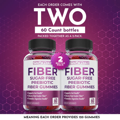 Atlantis Nutrition Sugar Free Fiber Gummies for Adults - 5G Fiber Supplement Formulated with 5.4G Prebiotic Digestive Blend/Serving - Supports Gut Health & Healthy Digestion