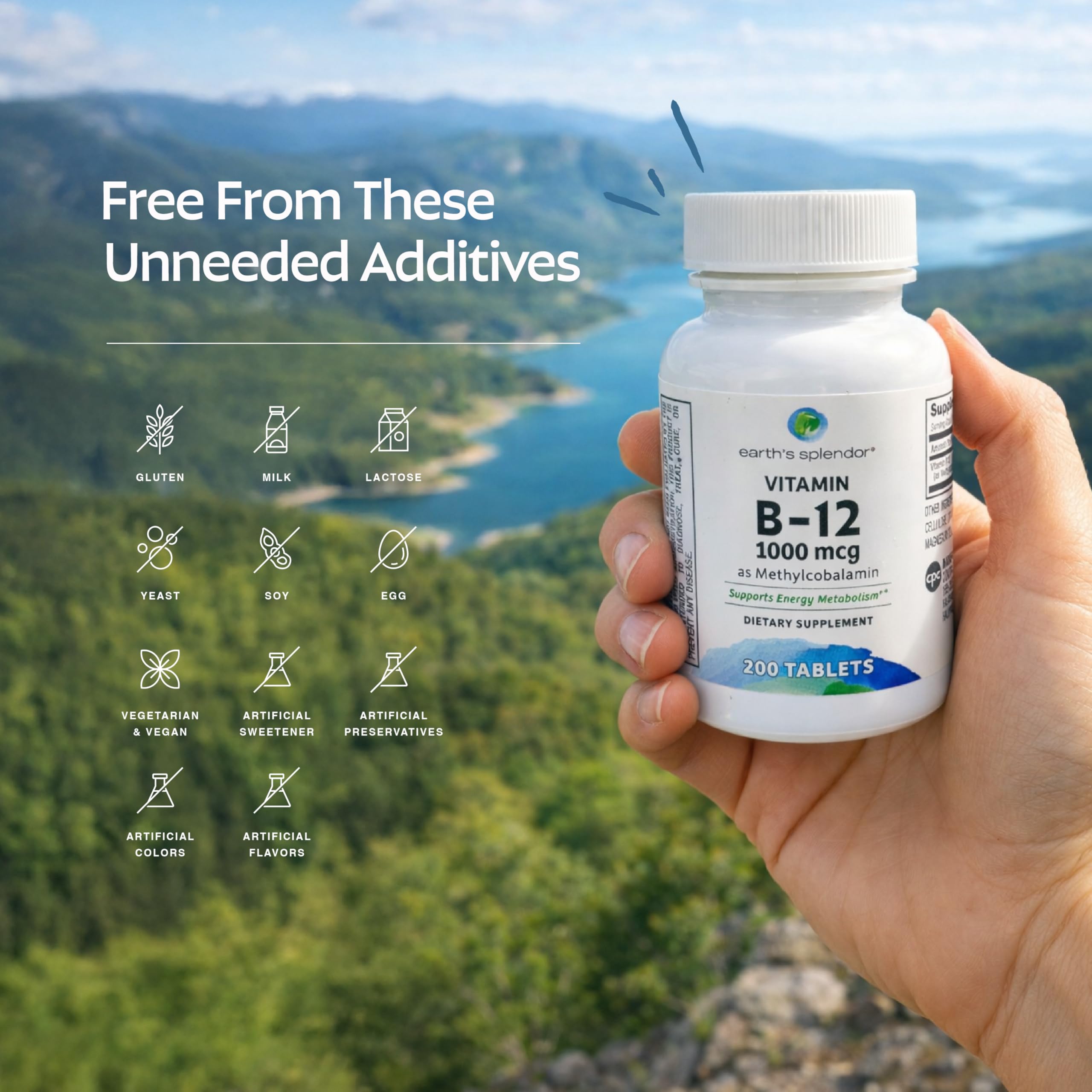 Earth's Splendor Energy Supplements, with Vitamin B12, No Artificial Color or Flavor, Gluten Free, Energy Metabolism Support
