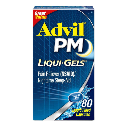 Advil PM Liqui-Gels Pain Reliever and Nighttime Sleep Aid, Pain Medicine with Ibuprofen for Pain Relief and Diphenhydramine HCL for a Sleep Aid - 80 Liquid Filled Capsules - Back to College AdvilBuy Supplements Australia